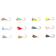 Vexan 12-Pack Tungsten Ice Fishing Jigs, Purple/Green/Yellow/White/Pink/Blue/Gold/Silver Gl, 0.8g, 3mm, GlowMC16HK
