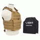 Vism 2924 Series Plate Carrier Vest includes two BSC1012 Soft Ballistic Panels - Shooters Cut 10in X12in, Tan BSCVPCV2924T-A