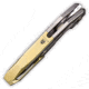 We Knife Co Ltd Arrakis Framelock Folding Knife, 4.5in Closed, 3.5in Satin Bohler M390 SS Blade, Gold And Silver Titanium Handle, Pocket Clip, Black Nylon Zippered Storage Case, Gold and silver, 906C
