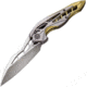 We Knife Co Ltd Arrakis Framelock Folding Knife, 4.5in Closed, 3.5in Satin Bohler M390 SS Blade, Gold And Silver Titanium Handle, Pocket Clip, Black Nylon Zippered Storage Case, Gold and silver, 906C