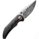 We Knife Co Ltd Riff-Raff Damascus Folding Knife, 4.13in Closed, 3.13in Damasteel Blade, Black/Bronze Stonewash Titanium Handle, Nylon Case, WE22020B-DS1