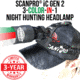 Wicked Hunting Lights ScanPro iC 3-Color-In-1 GEN 2 Night Hunting Headlamp Kit, Green, Red, White, W2069