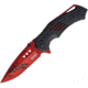 Wild Boar 4.75in Finger Grooved Linerlock, Assisted Opening, 4.75in Closed, 3.5in Red Finish SS Drop Point, Black Nylon Handle, Thumb Stud, Pocket Clip, Black Paint Splatter Blade Artwork, WB1022