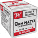 Winchester USA 9mm NATO 124 Grain Full Metal Jacket FMJ Brass Cased Pistol Ammo, 50 Rounds, W9NATO50