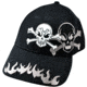 Zan Headgear 3-D Embroidered Black Cap Crossbones Flame Detail CPA136