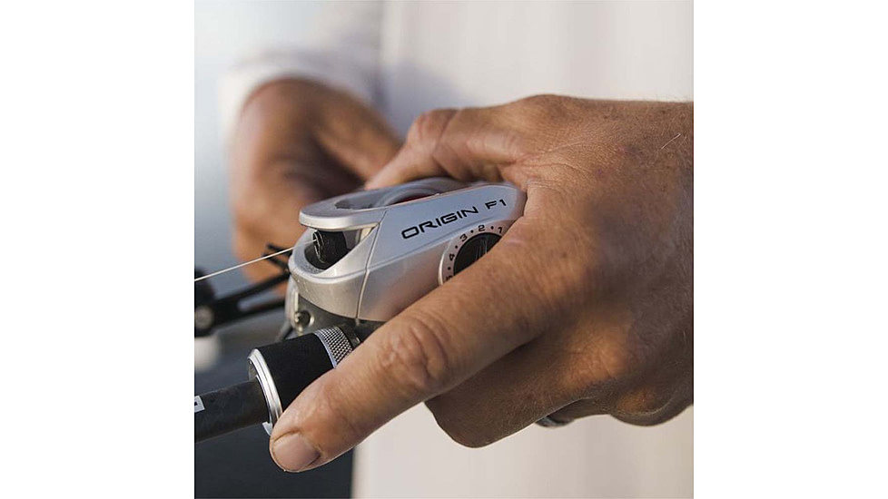 Rapala Origin F1 Baitcast Reel 8.1:1 Gear Ratio, Right Hand Retrieve, 100 Size, Fresh Clampack, Gray, 100, OF1-8.1-RH-CP