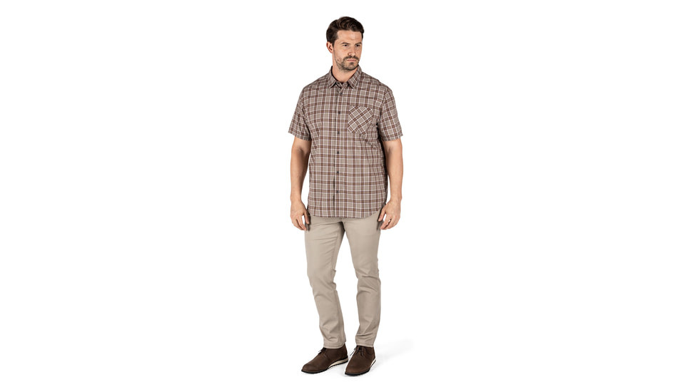 5.11 Tactical Carson Plaid Short Sleeve Shirt, Stone Plaid - 71394-417-S