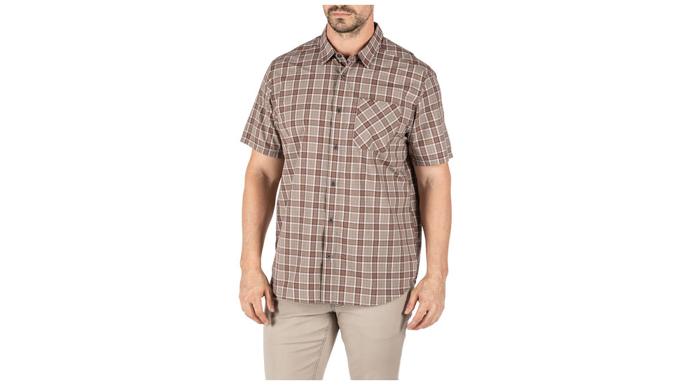 5.11 Tactical Carson Plaid Short Sleeve Shirt, Stone Plaid - 71394-417-S