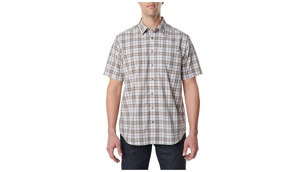 5.11 Tactical Hunter Plaid Short Sleeve Shirt - Men's, Coyote Plaid, Extra Small, Regular, 71374-289-XS