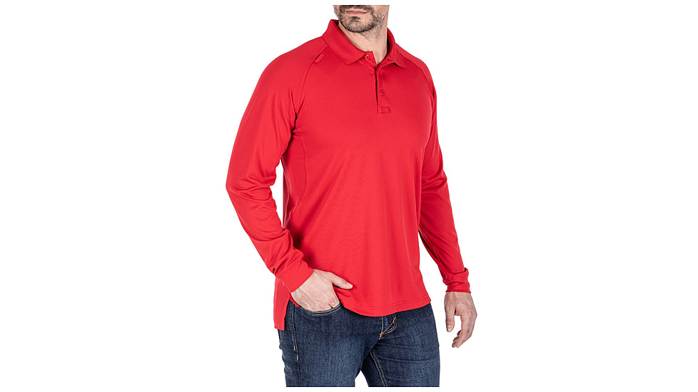5.11 Tactical Performance Long Sleeve Polo - Men's, Extra Large, Regular, Range Red, 72049-477-XL