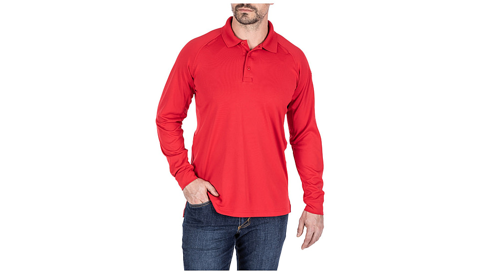 5.11 Tactical Performance Long Sleeve Polo - Men's, Extra Large, Regular, Range Red, 72049-477-XL