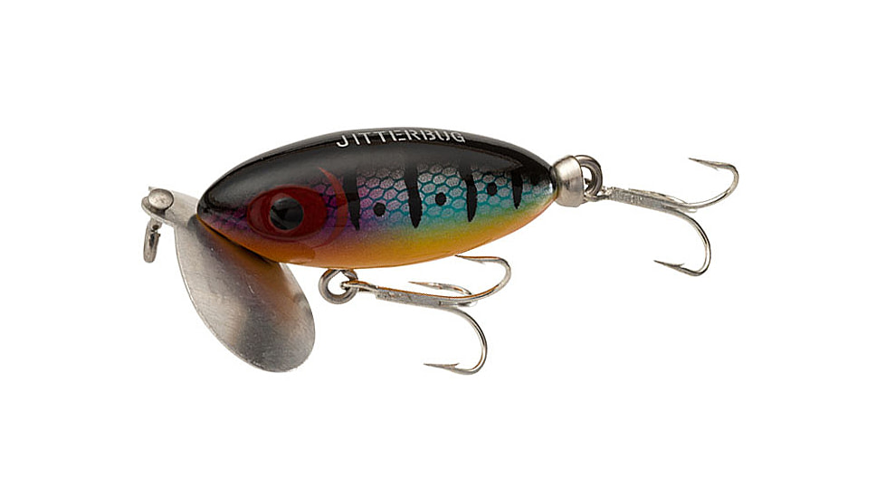 Arbogast Jitterbug Topwater Lure, 2in, 1/4 oz, Floating, Wounded Perch, G630-P