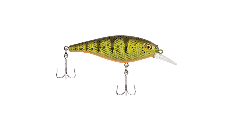 Berkley Flicker Shad Shallow Hard Bait, Crankbait, 2/7 oz, 2 3/4in / 7cm, 3ft-6ft / 1m-2m, Hook Size 6, 2 Hooks, Yellow Perch, 7, 1481572