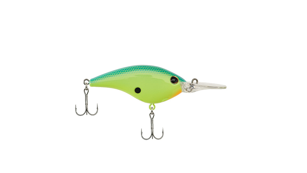 Berkley Frittside Hard Bait, Crankbait, 7, 3/7oz, 2 1/2in / 6 2/5cm, 5ft-7ft / 1.5m-2.1m, Hook Size 5, 2 Hooks, Blue Chartreuse, 7, 1503557