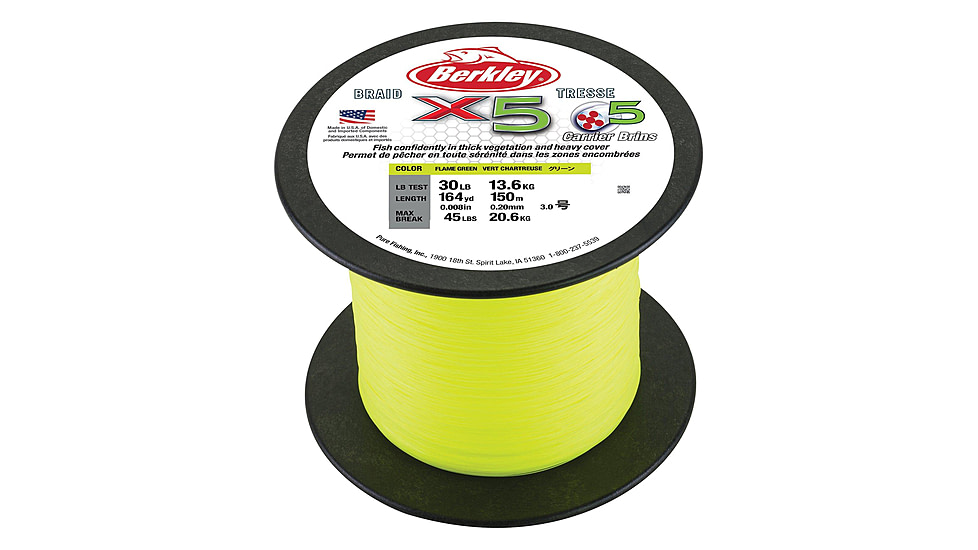 Berkley Jordan Lee x5 Braid Superline, 0.17mm class/0.007in class, 20lb test/37 lbC/17.0kg, 2188yd/2000m, 8lb, Flame Green, X5BBK20-GG, Flame Green, 0.007 in/0.17 mm, 1486770
