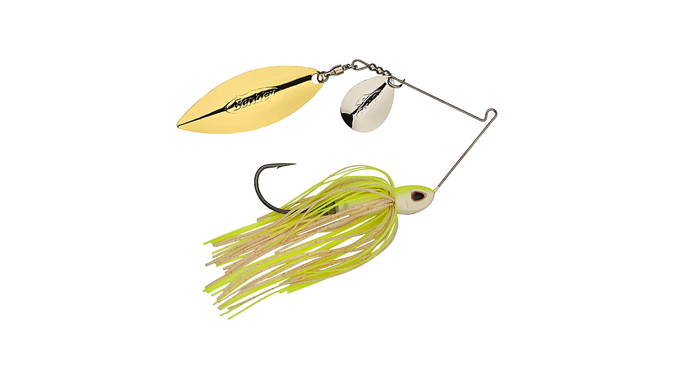 Berkley Power Blade Compact Colorado/Willow Spinnerbait, 3/4oz, White Chartreuse/Silver + Gold, 1570613