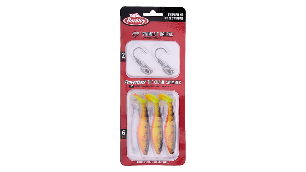 Berkley PowerBait The Champ Swimmer Kit, 3.8in, 8 Pack, HD Fire Perch and HD Purple Smelt, 1632053