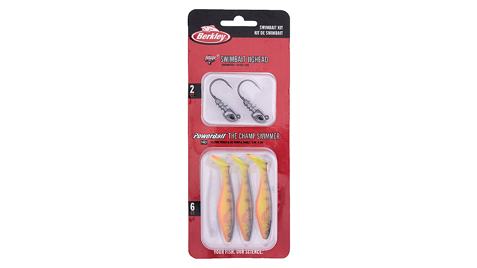 Berkley PowerBait The Champ Swimmer Kit, 3in, 8 Pack, HD Fire Perch and HD Purple Smelt, 1632051