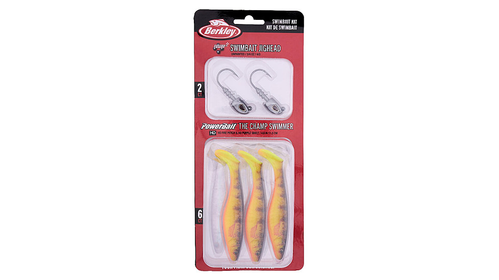Berkley PowerBait The Champ Swimmer Kit, 4.6in, 8 Pack, HD Fire Perch and HD Purple Smelt, 1623837