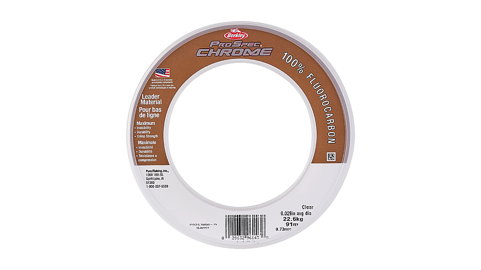 Berkley ProSpec Chrome 100% Fluoro Leader Line, 0.018in/0.45mm, 20lb/9kg, 100yd/91m, Clear, 0.018 in/0.45 mm, 1546905