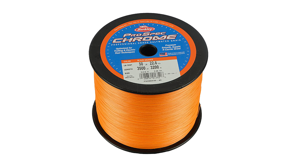 Berkley ProSpec Chrome Premium Braid Line, 20lb 3500yd, Blaze Orange, 0.010 in/0.25 mm, 1621868