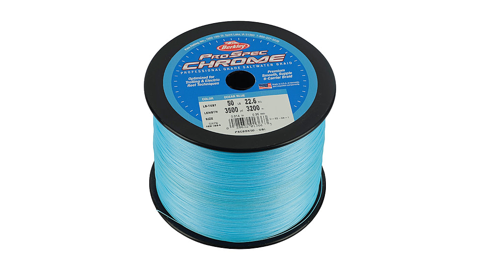 Berkley ProSpec Chrome Premium Braid Line, 20lb 3500yd, Ocean Blue, 0.010 in/0.25 mm, 1621882