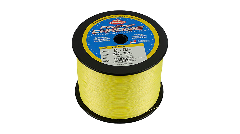 Berkley ProSpec Chrome Premium Braid Line, 30lb 3500yd, Hi-Vis Yellow, 0.012 in/0.30 mm, 1621876