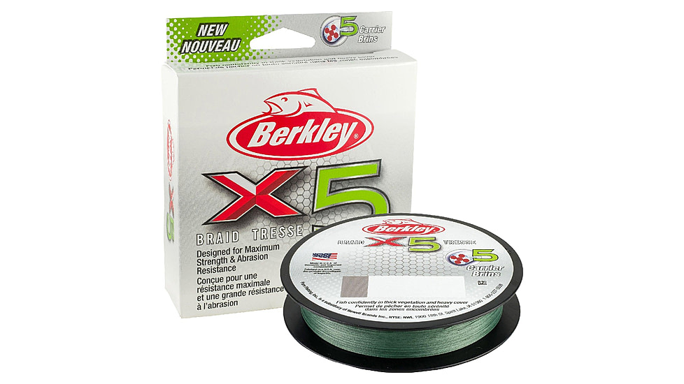 Berkley X5 Braid 5-carriers create stress free line 165yd 10/4lb test 0.008 diam in Low-Vis Green, X5BFS10-22, Low-Vis Green, 0.005 in/0.12 mm, 1486713