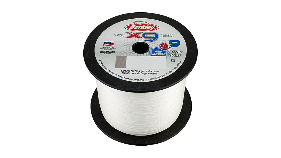 Berkley x9 Braid Superline, 0.14mm class/0.006in class, 15lb test/31 lbC/14.2kg, 2188yd/2000m, 6lb, Crystal, X9BBK15-CY, Crystal, 0.006 in/0.14 mm, 1486909