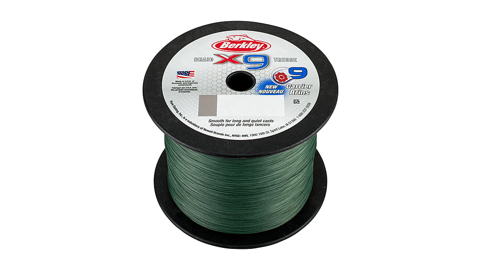 Berkley x9 Braid Superline, 0.43mm class/0.017in class, 100lb test/131 lbC/59.7kg, 2188yd/2000m, 25lb, Low-Vis Green, X9BBK100-22, Low-Vis Green, 0.017 in/0.43 mm, 1486844