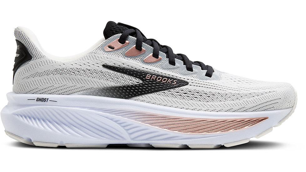 Brooks Ghost 17 Road Running Shoes - Womens, White/Black/Rose Gold, 9, 1B, 1204311B105.090