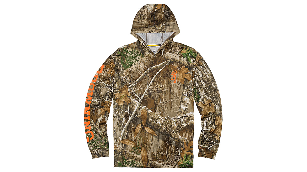 Browning Hooded Long Sleeve Sun Shirt - Mens, Realtree Edge, XL, 3010726004