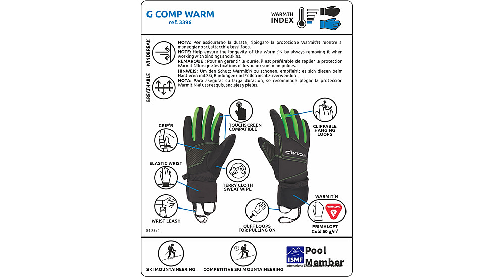 C.A.M.P. G Comp Warm Gloves, Black/Green, Small, 3396S