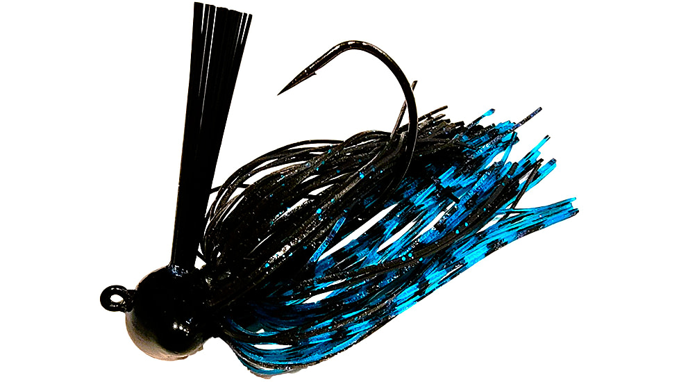 Chompers Skirted Football Jig 1/4 oz - 2 Pack, Black/Blue Flash, SFB14-215