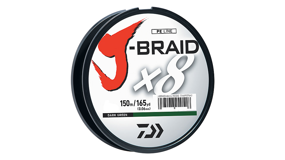 Daiwa J-Braid 8X Braided Line w/Filler Spool, 150yds, 10lb, Dark Green, JB8U10-150DG
