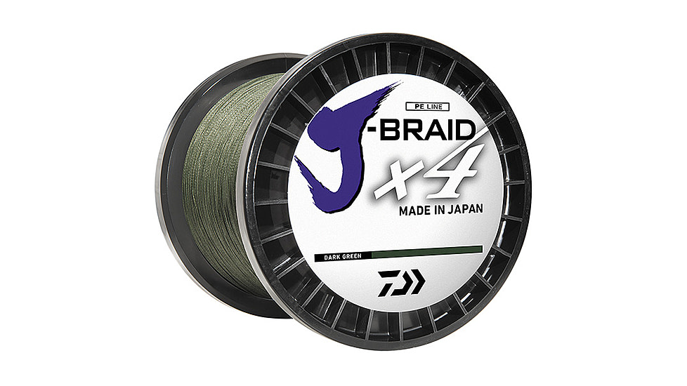 Daiwa J-Braid 4X Braided Line w/ Bulk Spool, 8lb, 3000yd, Dark Green, JB4U8-3000DG