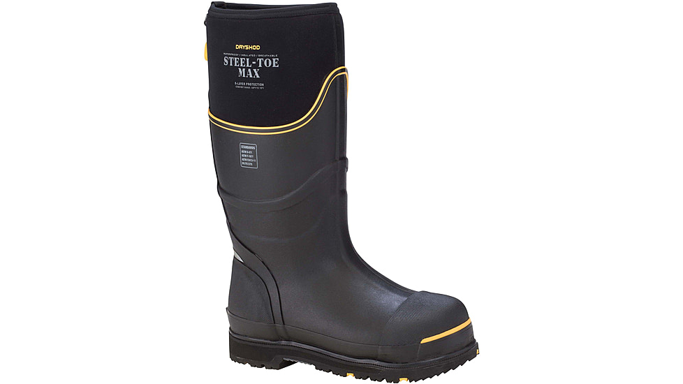 Dryshod Steel-Toe Max Hi Protective Work Boot - Mens, Black/Yellow, 10, STM-UH-BK-010