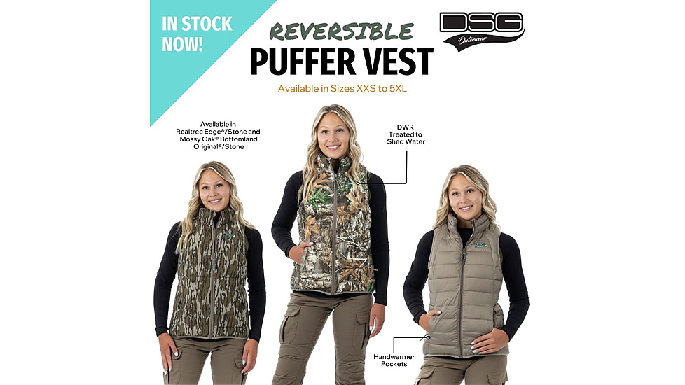 DSG Outerwear Reversible Puffer Vest - Womens, Mossy Oak Bottomland Original/Stone, Large, 515110