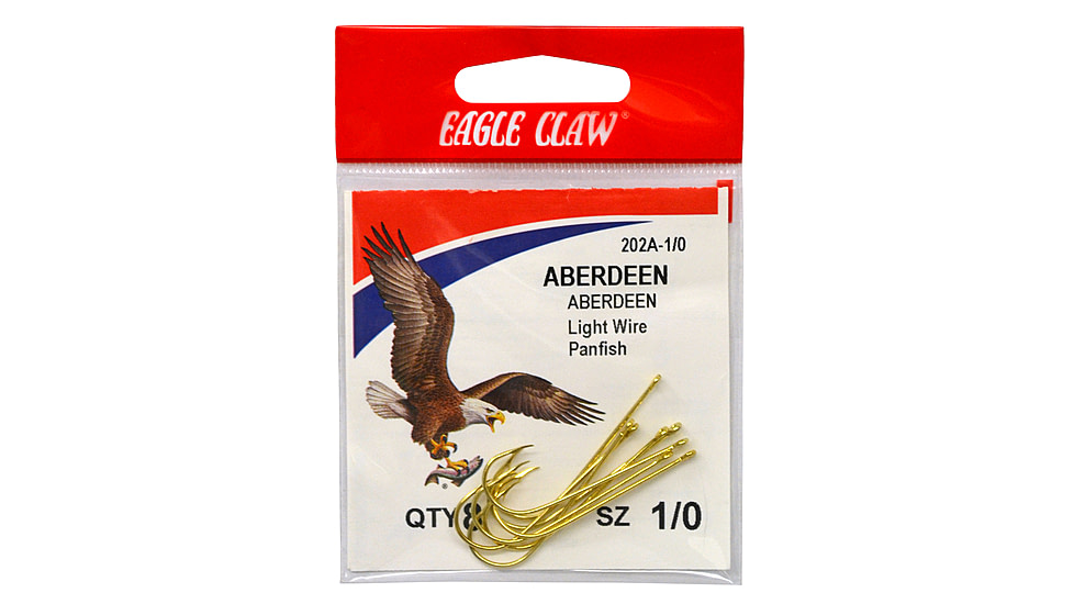 Eagle Claw Aberdeen Hook,Non-Offset,Ringed Eye,Light Wire,Gold,A-Pack Hooks 202A-2