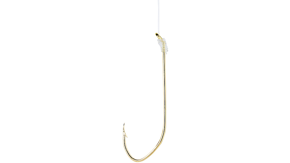 Eagle Claw Pro-V Bend Aberdeen Snelled Hook, Down Eye, Gold, Size 1/0, 6 per Pack, 126H-1/0