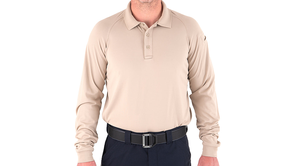First Tactical Performance Long Sleeve Polo - Mens, Khaki, Large, 111503-055-L