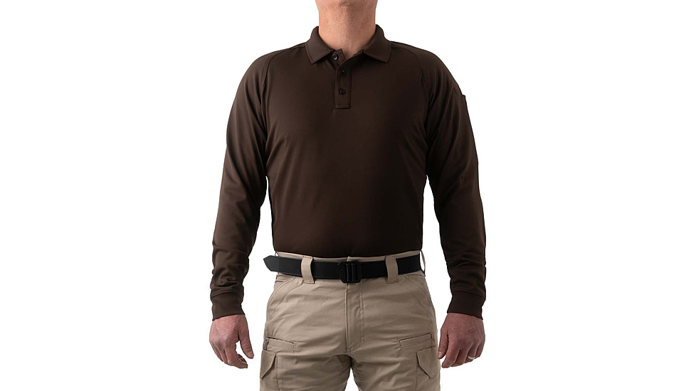 First Tactical Performance Long Sleeve Polo - Mens, Kodiak Brown, Large, 111503-182-L