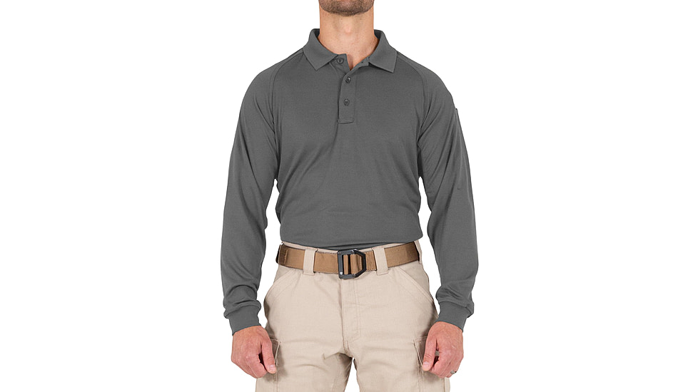 First Tactical Performance Long Sleeve Polo - Mens, Wolf Grey, Regular/Extra Small, 111503-036-XS
