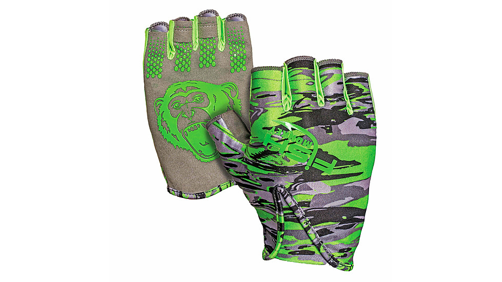 Fish Monkey Stubby Guide Gloves, Voodoo Swamp Neon Green, L, FM18-VSG-L