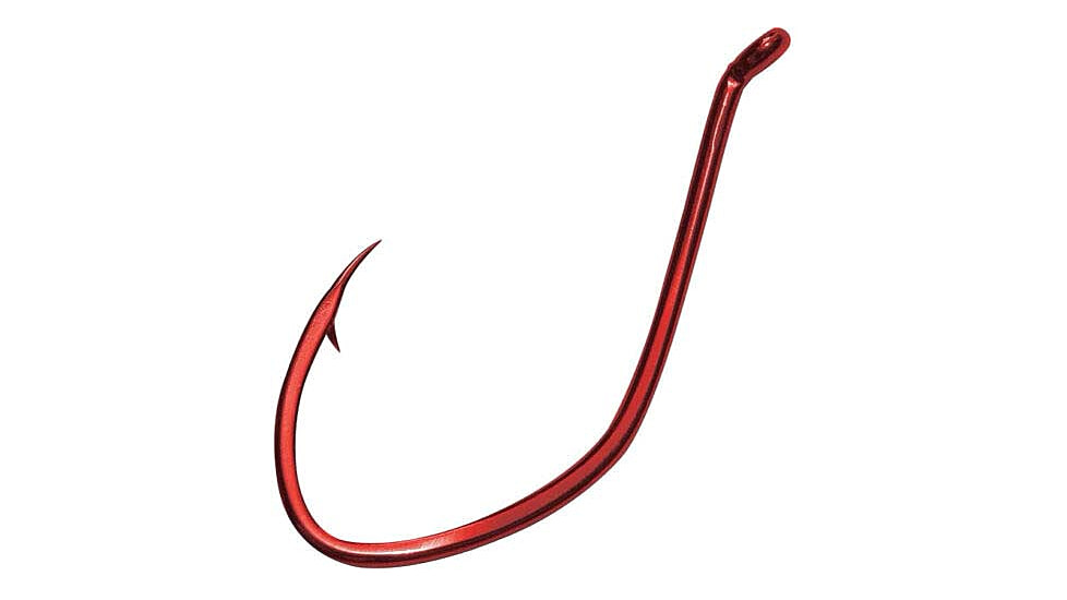 Gamakatsu Big River Bait Hook, Needle Point, Wide Gap, Offset, All Purpose, Up Eye, Red, Size 4/0, 6 per Pack, 225314
