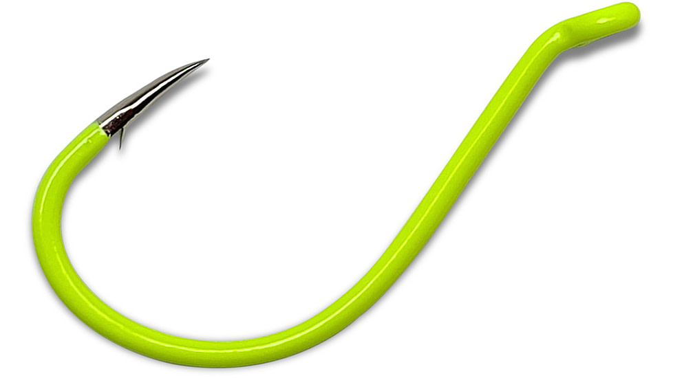 Gamakatsu Octopus Hook, Barbed, Needle Point Ringed Eye, Chartreuse, Size 2/0, 5 per Pack, 02612-C