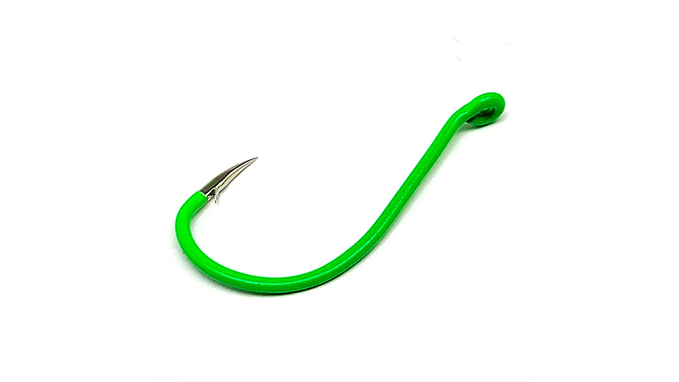 Gamakatsu Octopus Hook, Barbed, Needle Point Ringed Eye, Fluorescent Green, Size 2, 6 per Pack, 02609-LG