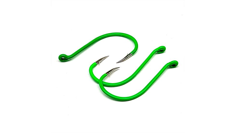 Gamakatsu Octopus Hook, Barbed, Needle Point Ringed Eye, Fluorescent Green, Size 2, 6 per Pack, 02609-LG