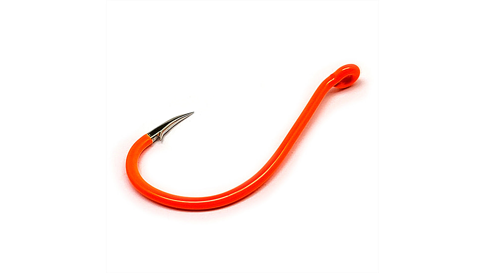 Gamakatsu Octopus Hook, Barbed, Needle Point Ringed Eye, Fluorescent Orange, Size 1, 6 per Pack, 02610-OR
