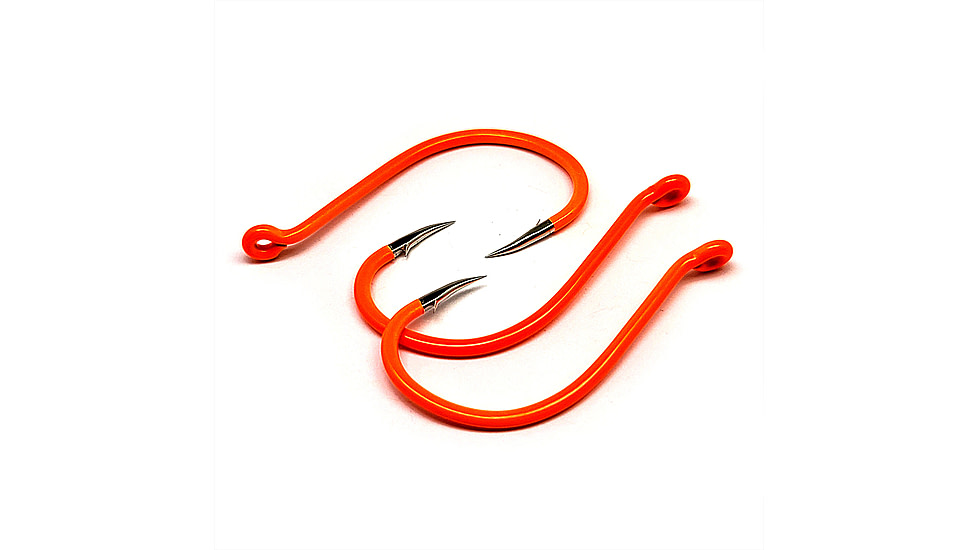 Gamakatsu Octopus Hook, Barbed, Needle Point Ringed Eye, Fluorescent Orange, Size 1, 6 per Pack, 02610-OR